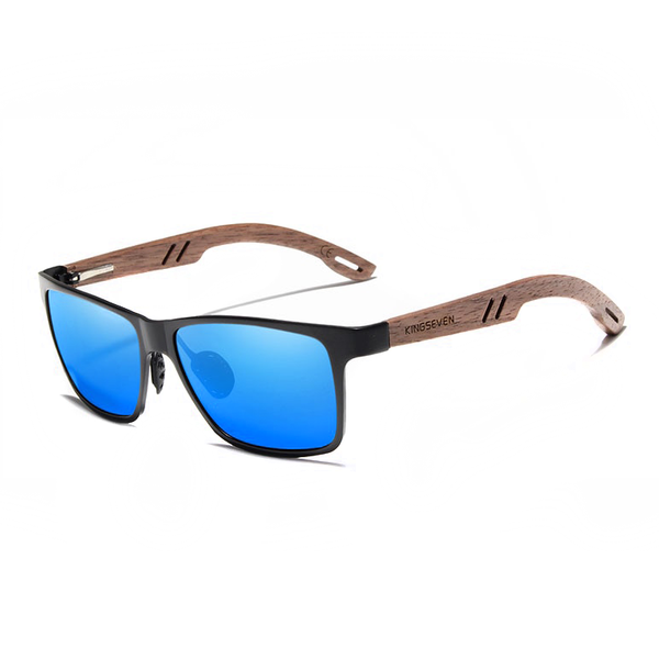 KingSeven UV400 Sunglasses - Aluminium/Wood - Black & Blue