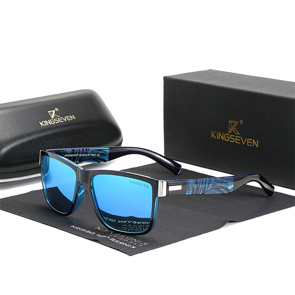 Kingseven UV400 TR90 Retro Square Polarized Sunglasses - Blue