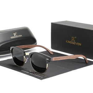 KingSeven UV400 Wood Frame Retro Polarized Sunglasses - Black Gold